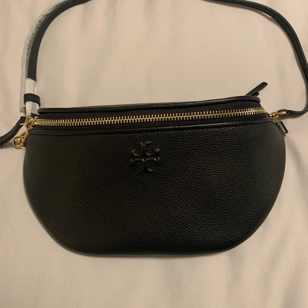Tory Burch Black Pebbled Leather Crossbody Bag with Gold Hardware